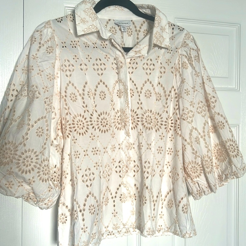 NWT TopShop Eyelet Embroidered Top with balloon sleeves